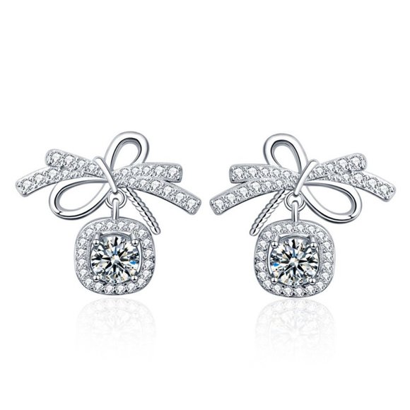 Jewelry - Certified 1ct. t.w. Diamond Moissanite Bow Knot Stud Earrings NEW